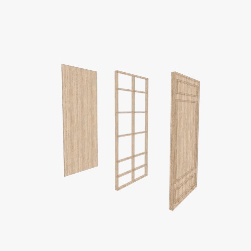 Levantamiento de pared falsa con diseño de puertas.